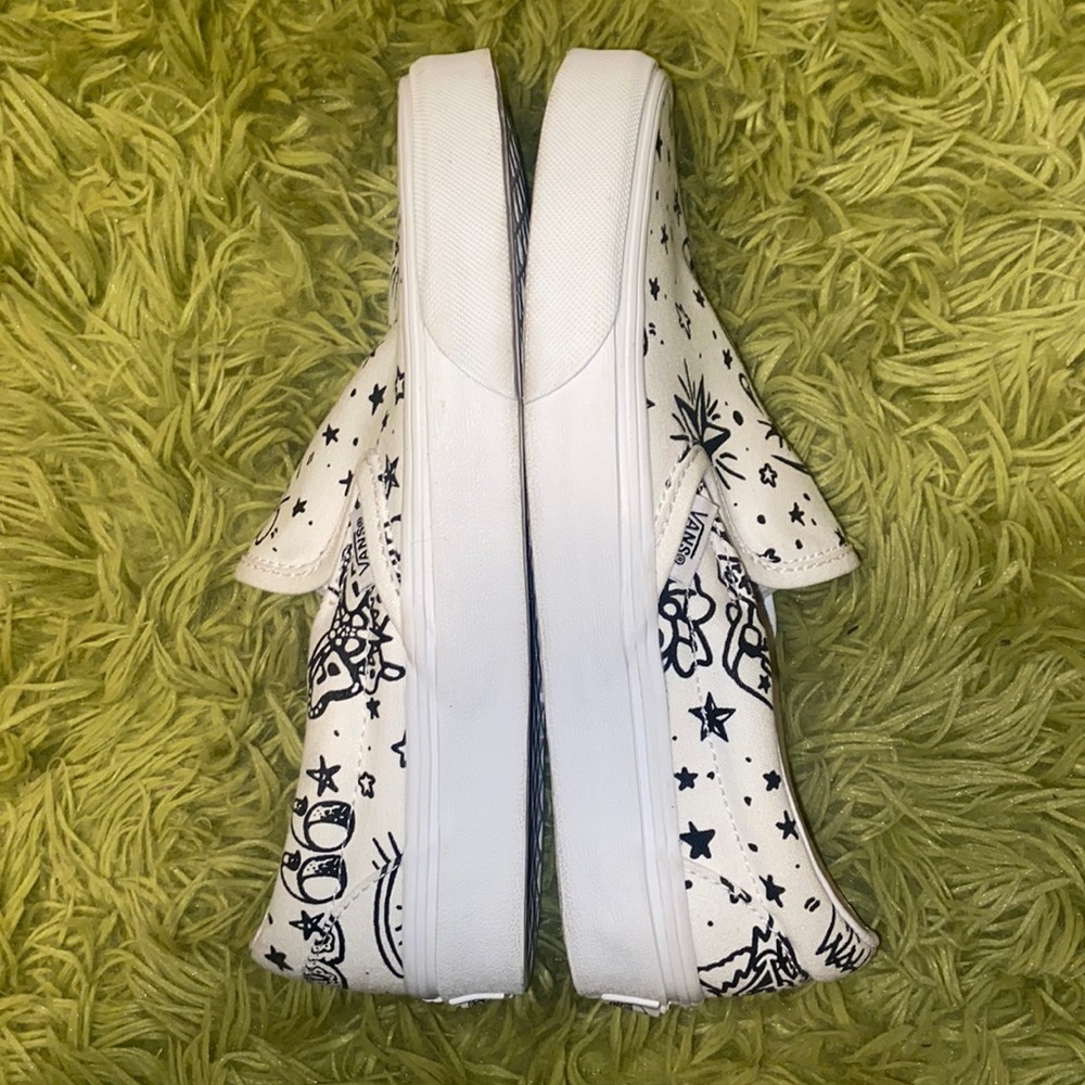 Vans White Slip-On Sneakers with Black Doodle Print - Picture 7 of 9